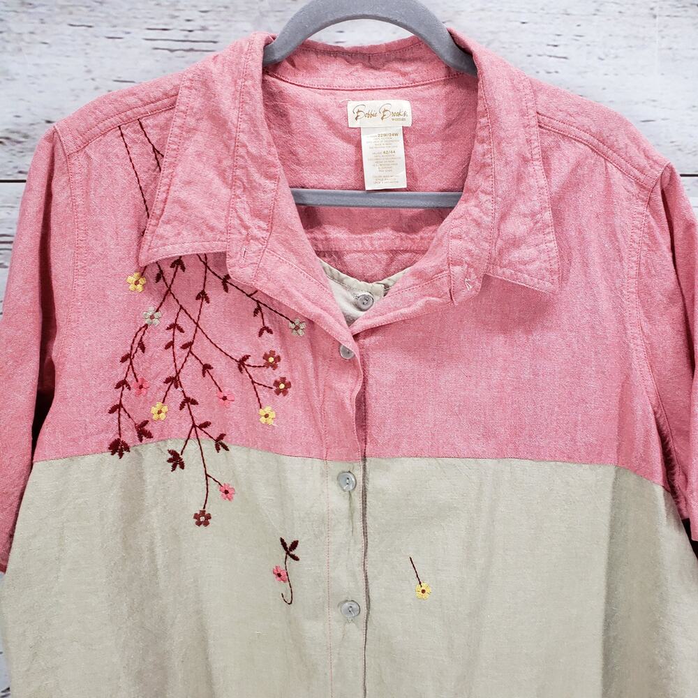Bobbie Brooks Woman Pink Beige 100%Cotton Embroidered Top Size 22/24W - Picture 2 of 13